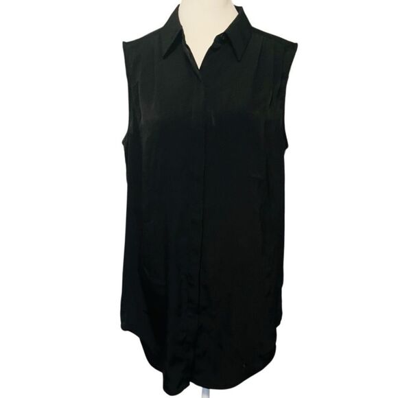 Express Elegant Black Sleeveless Pleated Shoulder Tunic Shirt size M - Picture 5 of 9